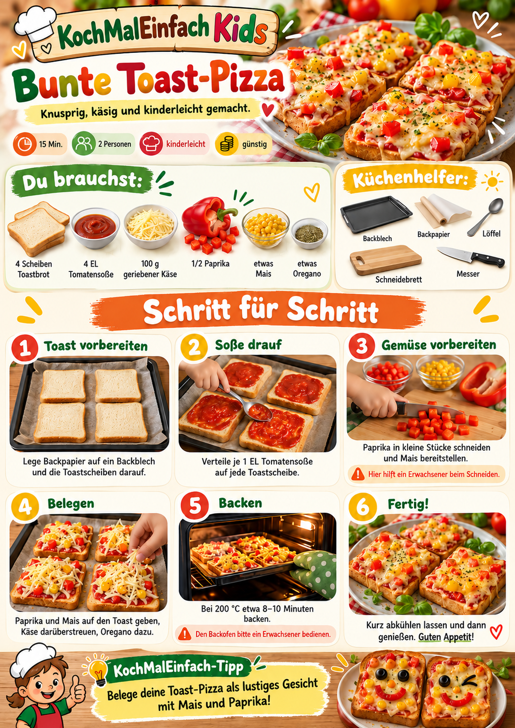 Bunte Toast-Pizza